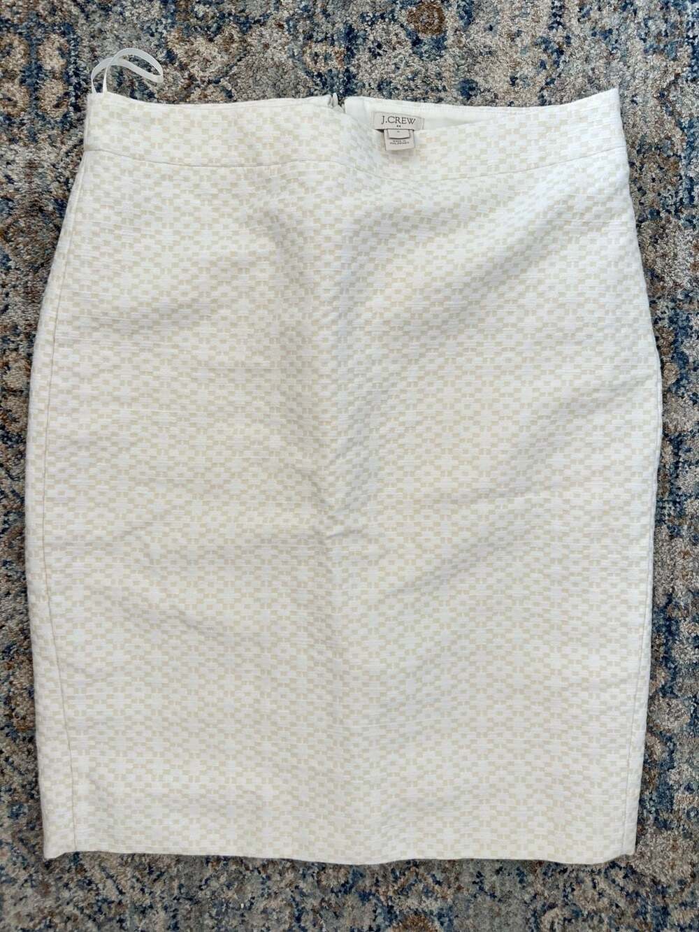 J. Crew Cream Beige Textured Geometric Pencil Straight Skirt Size 0
